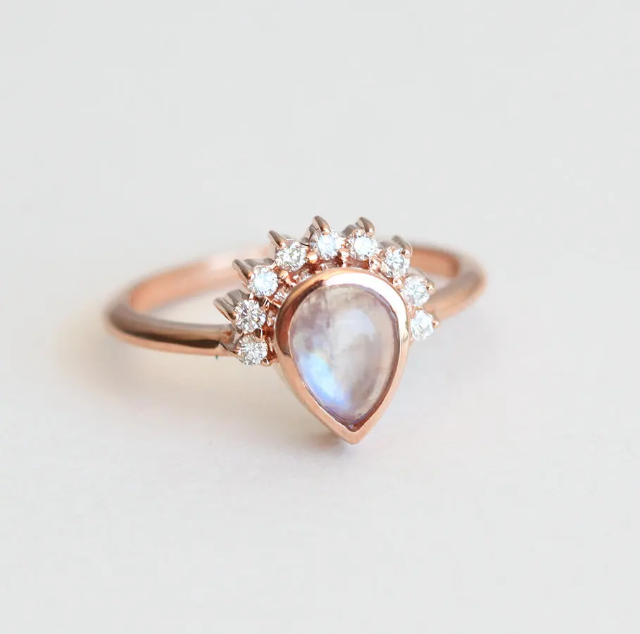 Rings For Women 18k Solid Gold Band 0 75ct Pear Moonstone Rings For Women 18k Solid Gold Band 0 75ct Pear Moonstone Engagement Ring Female Wedding Bands Jewelry Paved Promise In From