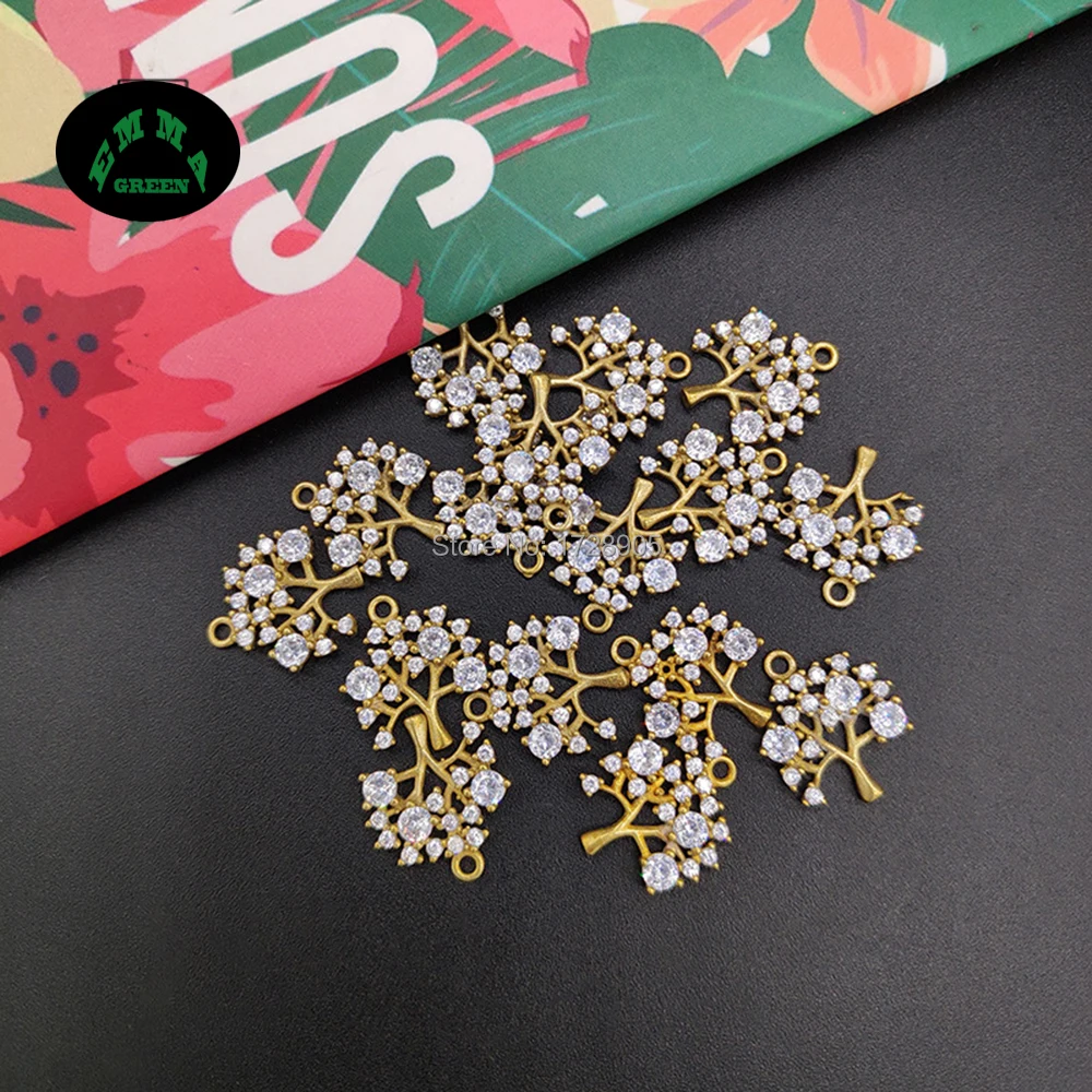 

Zircon Charms Pendant Life Tree Crystal Gold Color Brass Earrings Charm DIY Jewelry Making Findings 10 pcs 15 mm