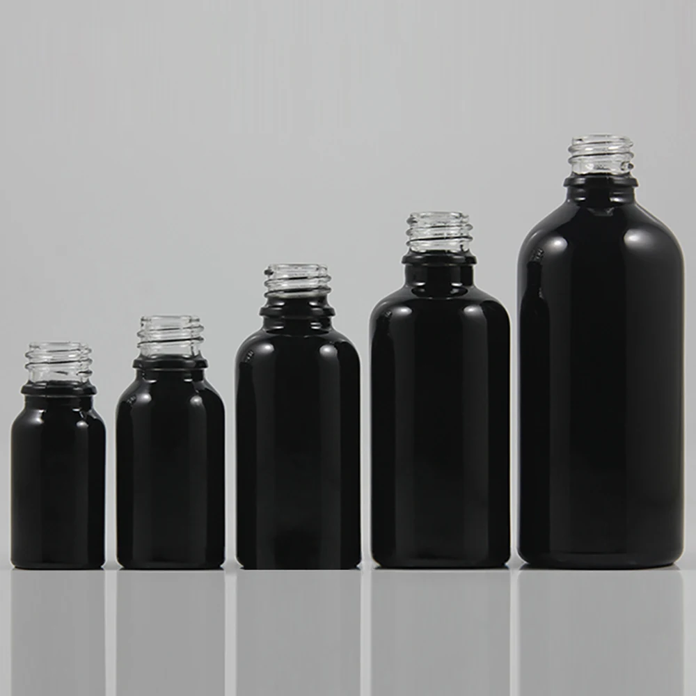 Дешевый 50 мл пустой яркий черный спрей контейнер для духов отбеливающие колпачки, 50 мл эфирное масло стеклянная бутылка с капельницей для