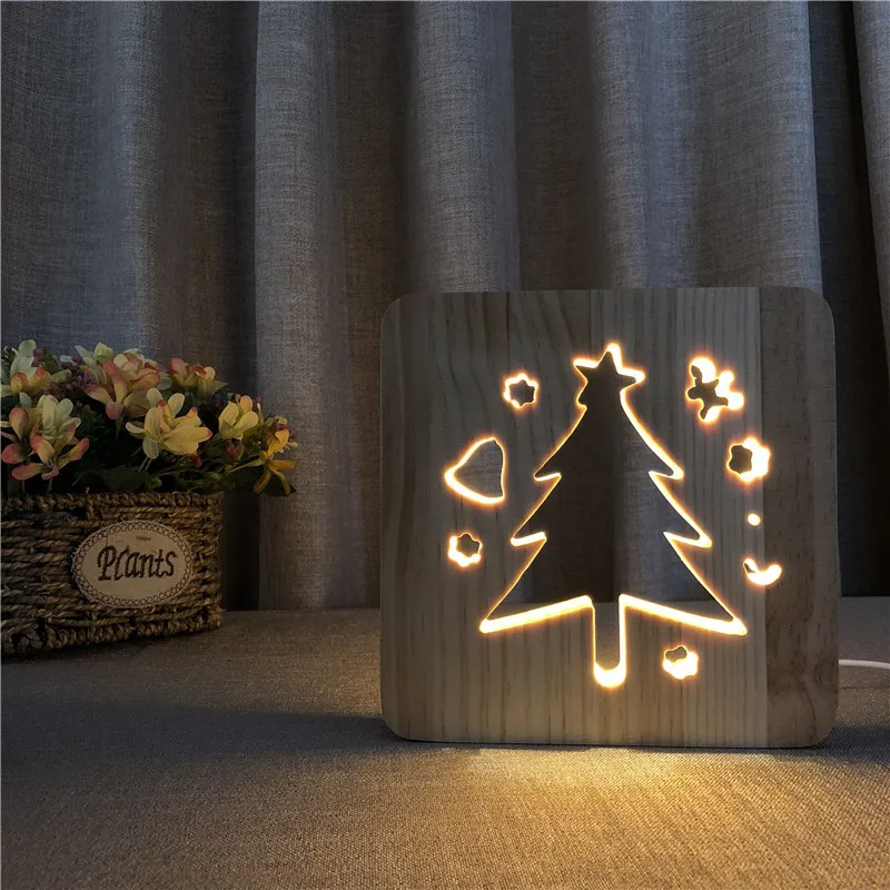 

LED Night Light Merry Christmas Tree Wooden 3D Night Light XMAS Decorative Lighting USB Desk Light Cutomized LEDGift IY801101-90