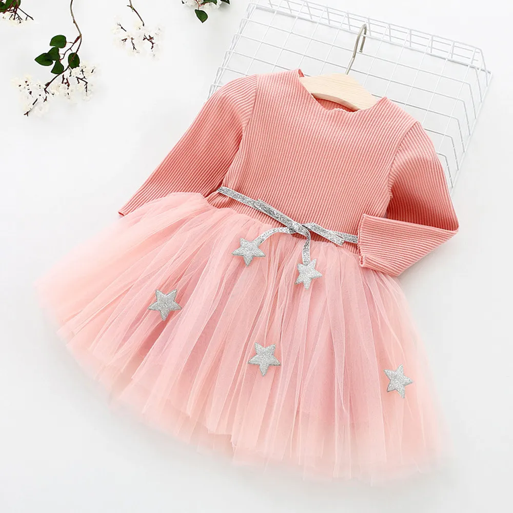 Vestido infantil/ г. модное платье одежда для маленьких девочек с длинными рукавами и звездами праздничные платья принцессы подарок на первый день рождения