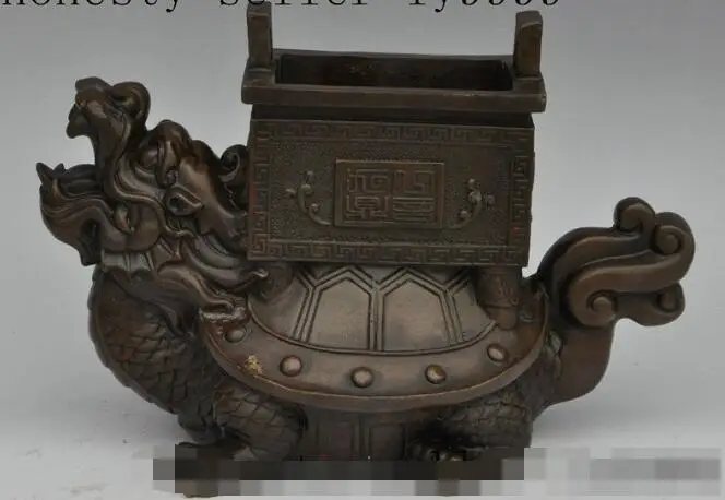 

S2952 11"old chinese buddhism bronze animal dragon turtle statue Incense Burner Censer