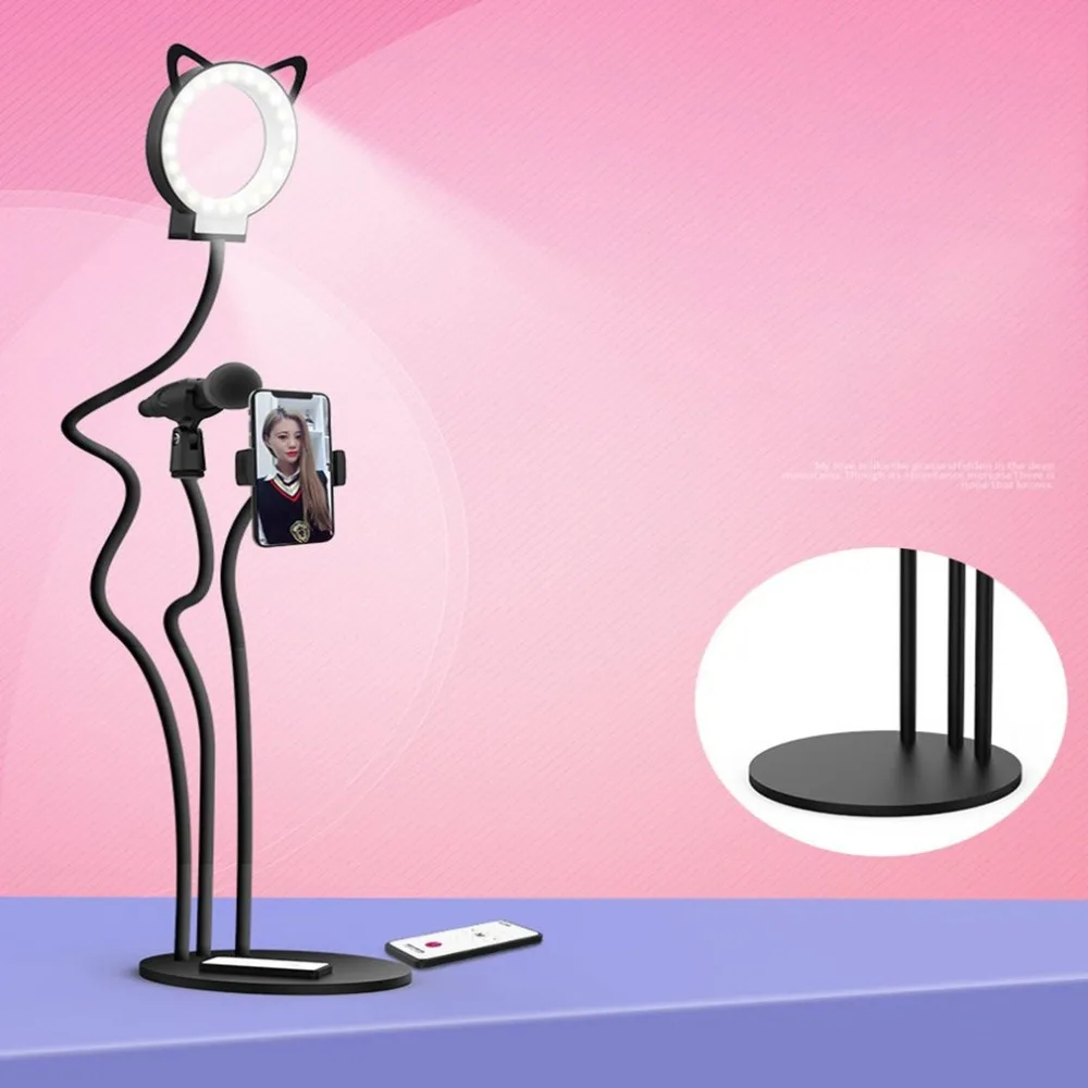 

Mobile Phone Live Bracket Cell Phone Holder With Selfie Ring Light with/ without Microphone Clip Lazy Bracket Desk Phone Holder