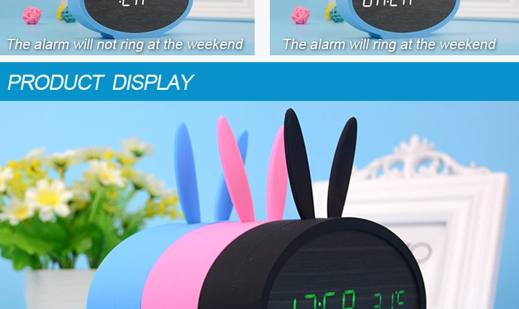 Креативный светодиодный Деревянный Будильник часы с календарем совершенство Голосовое управление милый кролик силиконовые электронные деревянные часы