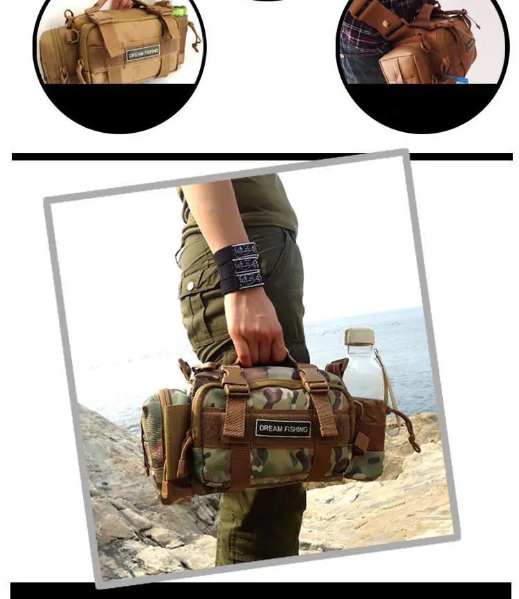 Multifunctional Fishing Bag 35*13*16 cm Fishing Lure Bag Polyester Waist Shoulder Bag Fishing Lure Reel Tackle Bags B288