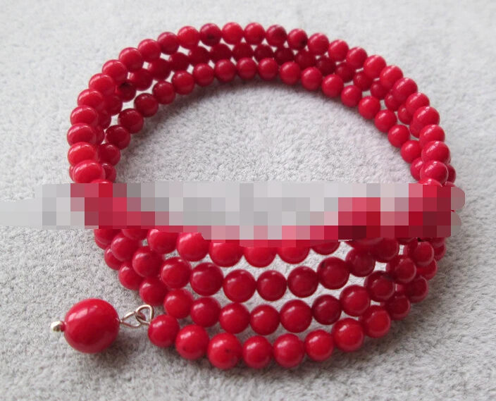 

Hot selling>@@ > 00973 3row perfect round red coral bracelet -Bride jewelry free shipping