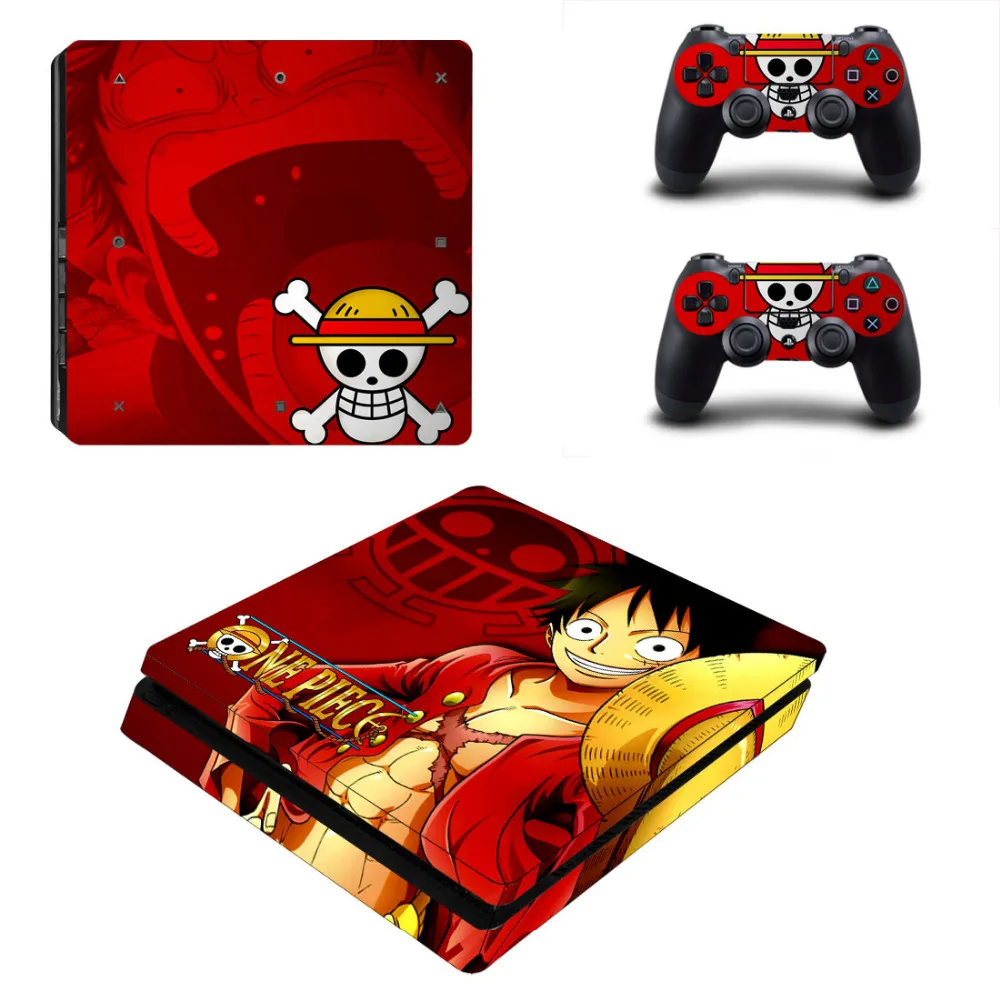 Виниловая наклейка Аниме One Piece Luffy PS4 Slim Skin для консоли Sony PlayStation 4 и 2 контроллера