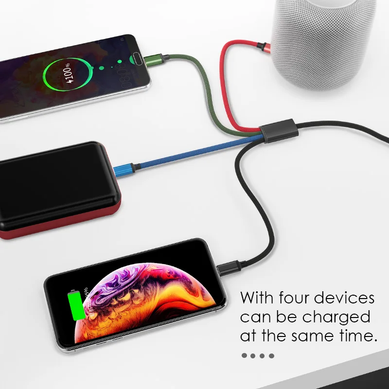 4 في 1 USB كابل شحن ل شاحن آيفون كابل المصغّر USB ل Xiaomi نوع C الهاتف المحمول كابل لسامسونج غالاكسي S9 s8 زائد