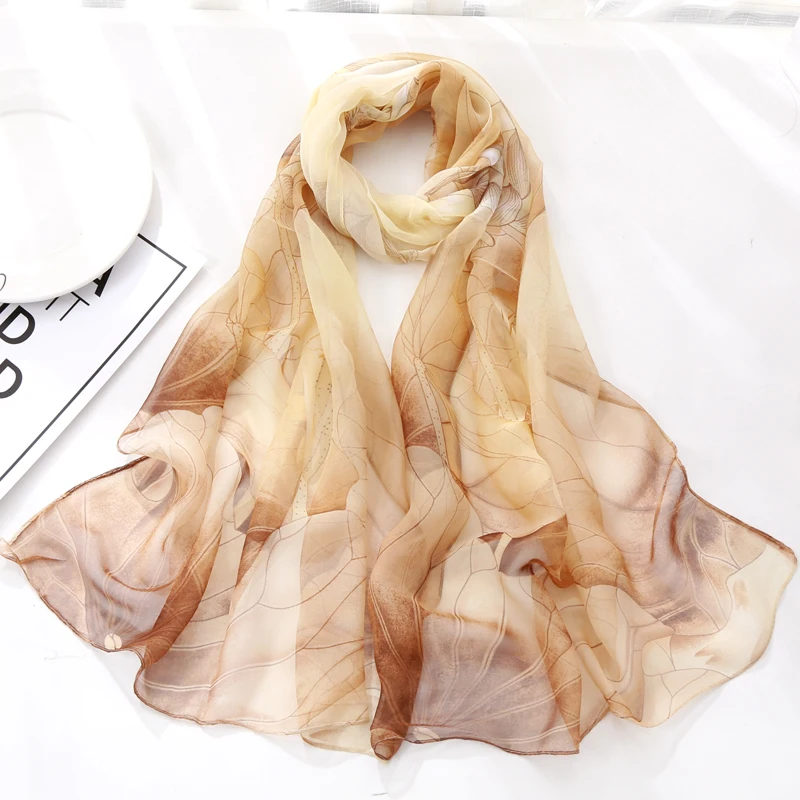 Summer Femme Scarves Scarf Scarf Women Floral Lotus Printing Long Soft Wrap Scarf Ladies Shawl Veil