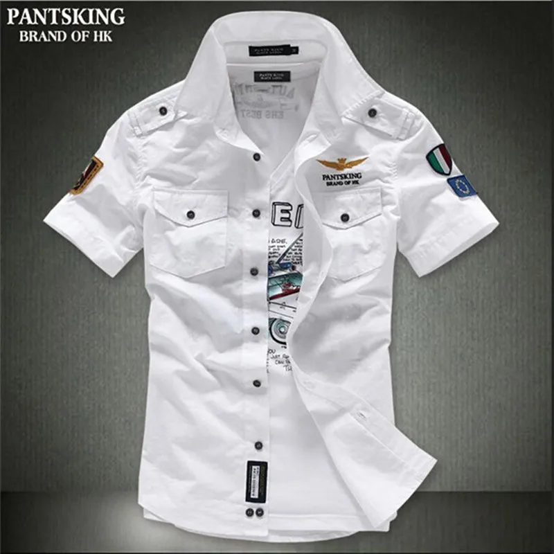 

Hot 2017 New Mens Short Sleeve Shirts Casual Slim Fashion Royal Embroidery Men-Shirt