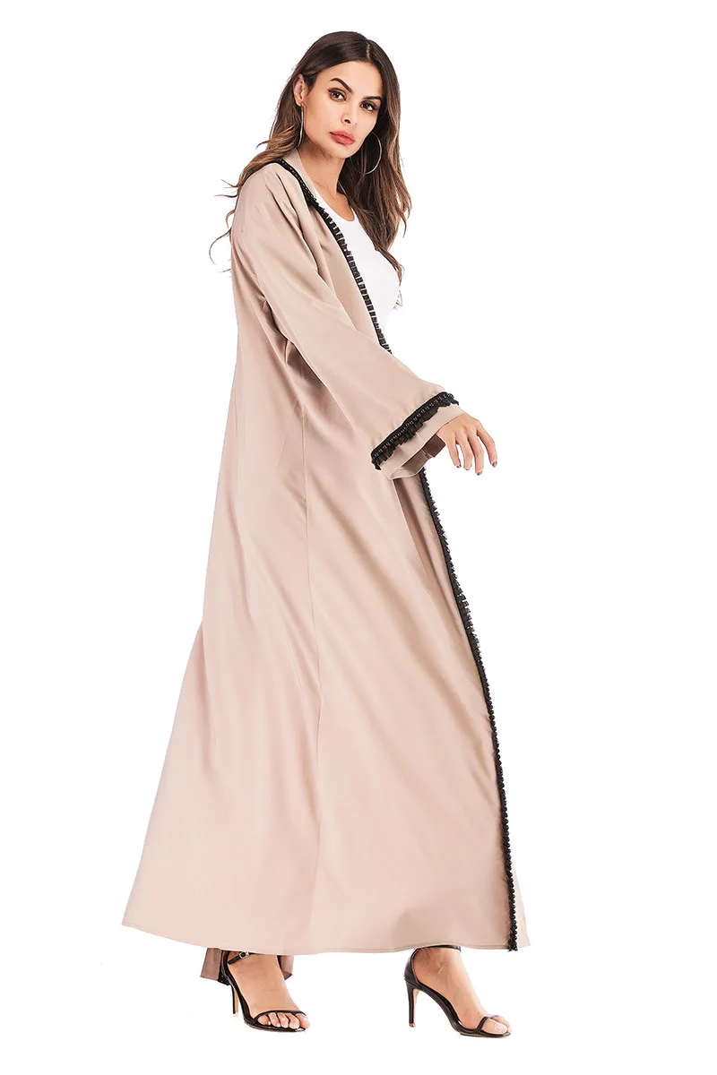 Новый плюс размеры для женщин открытым Абая Дубай Кафтан мусульманских бисер платье Исламская Леди хаки костюмы турецкий платья для