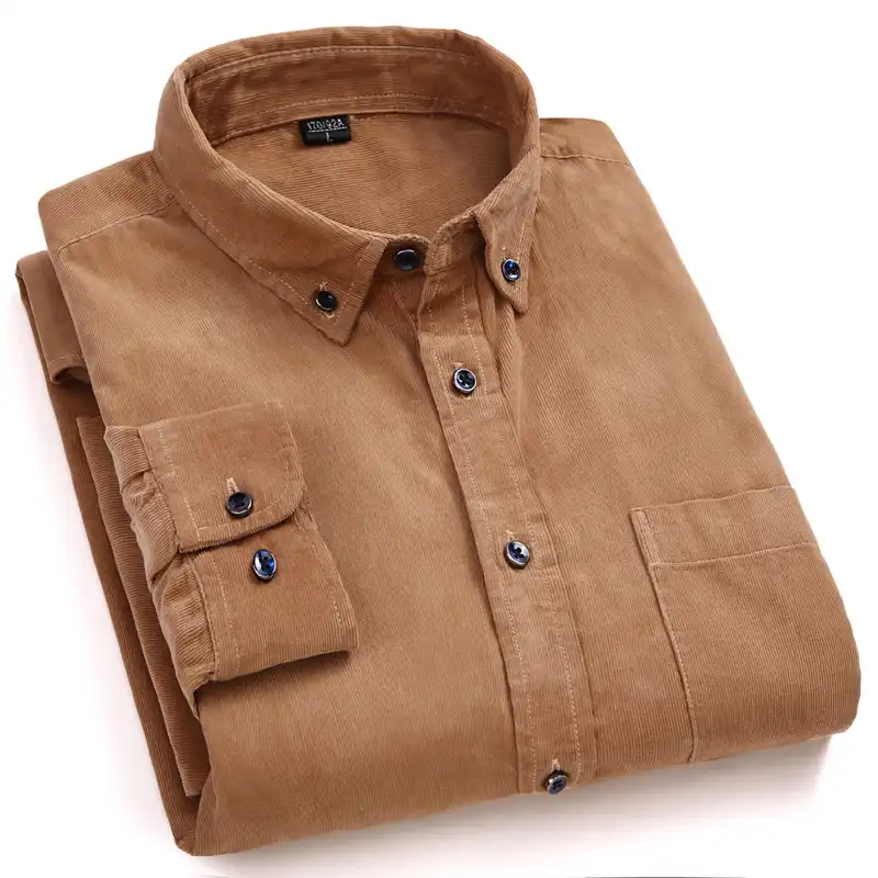 Warna Khaki 100% Katun Corduroy Kualitas Tinggi Merek Button Down ...