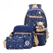 4 шт./компл. холст Звезды Отпечатано рюкзак школьные сумки для девочек-подростков Медведь кукла деко Bagpack сумка Большая Дорожная Рюкзак