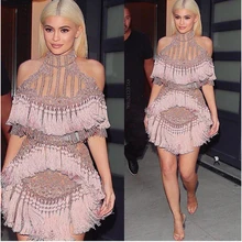 Alta qualidade mais novo 2017 baracco designer dress das mulheres perspectiva sexy pesado beading tassel embellished dress(China)