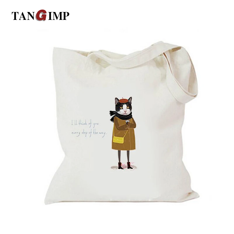 

TANGIMP Canvas Handbags Thinking Cat Bags for Laptop Creative Fun Women Heavy Duty Eco Reusable Shopping Tote Beach Bags