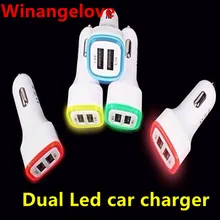 50 шт. Универсальный светодиодный светильник 2.1A+ 1A автомобильное зарядное устройство адаптер с двумя usb-портами для iphone 4 5 6 7 для iPad для samsung s7 s6
