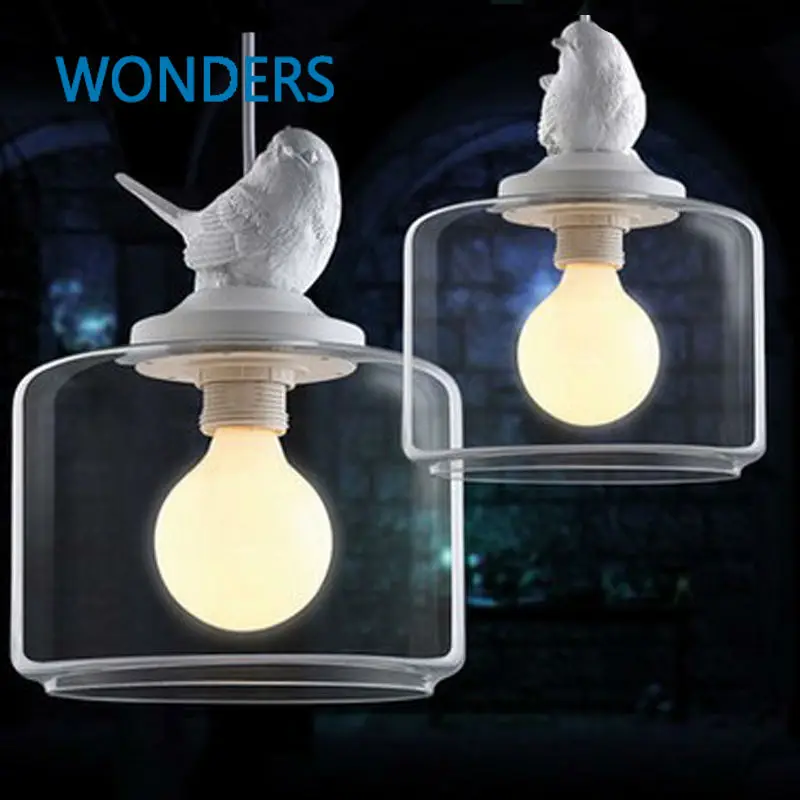 

Nordic Vintage Pastoral Bird glass Lamp Wroungh Iron Pendant Light For Restaurant Inner Coffee Bar Decorative Fixture