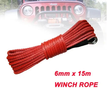

High quality 6mm x 15m synthetic winch lines uhmwpe rope with sheath car accessories free shipping