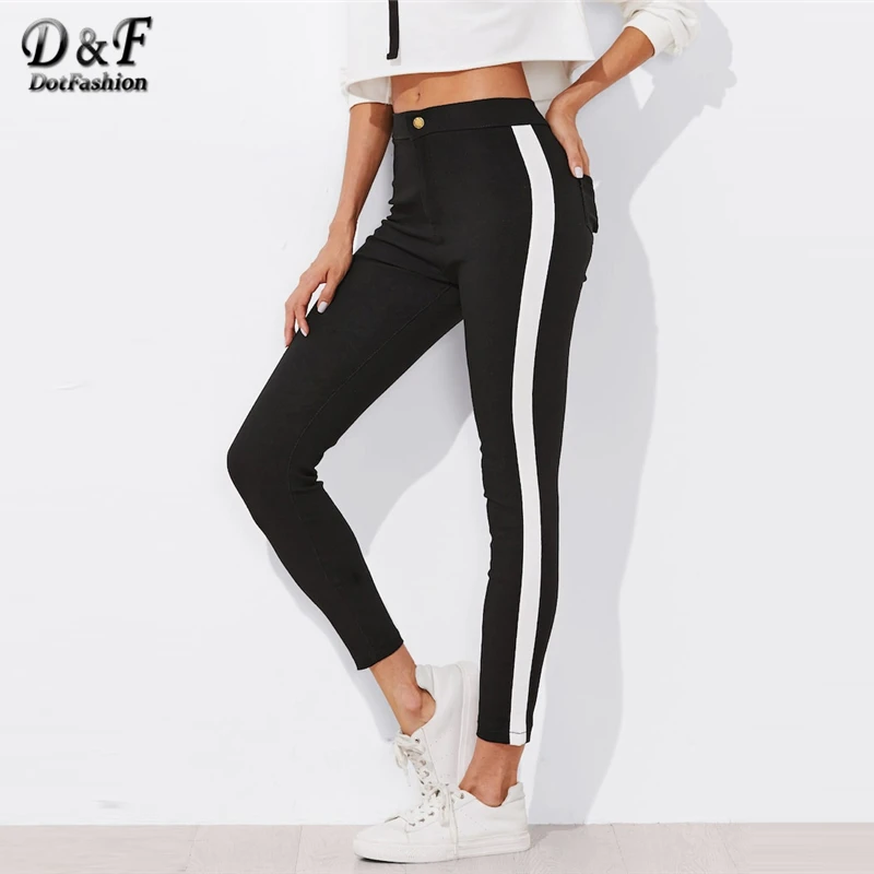Dotfashion Black Panel Side Skinny Ankle Jeans Women Autumn 2019 Clothing Fashion Pants Casual Female Long Trousers