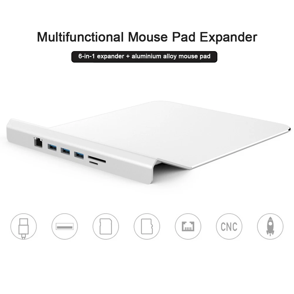

Desktop USB Hub Mouse Pad Multifunctional Portable Aluminum Alloy Practical Non Slip Smooth Slim Lightweight Docking Station