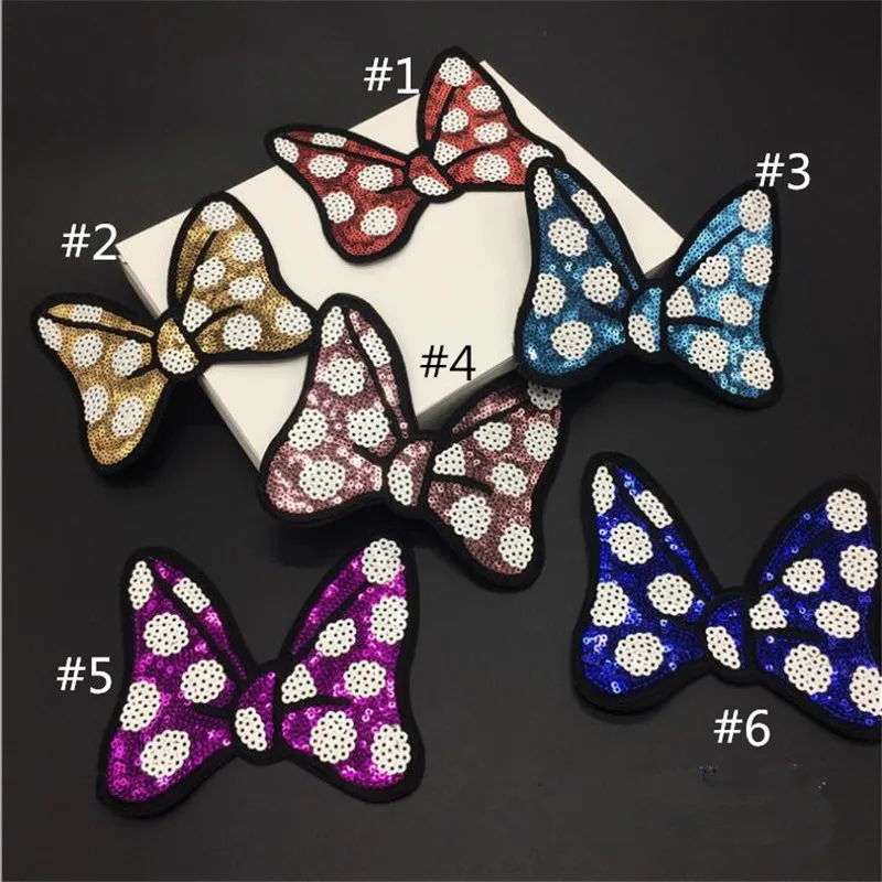 

4Pcs Sequins Bow tie Applique Clothing Embroidery Patch Fabric Sticker Iron On Patch Craft Sewing Repair Embroidered BJ0248