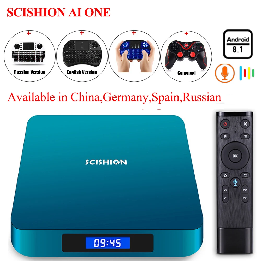 

SCISHION AI ONE Android 8.1 Smart TV Box with Voice Control Rockchip 3328 2G 16G 4GB 32GB WiFi Set Top Box Bluetooth Set-top Box