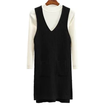 Fashion 2018 Sweater Dress Knee Length Dress Long Sleeve Robe Runway black robe Elegant O-Neck shirt Women Knitted Dress vestido