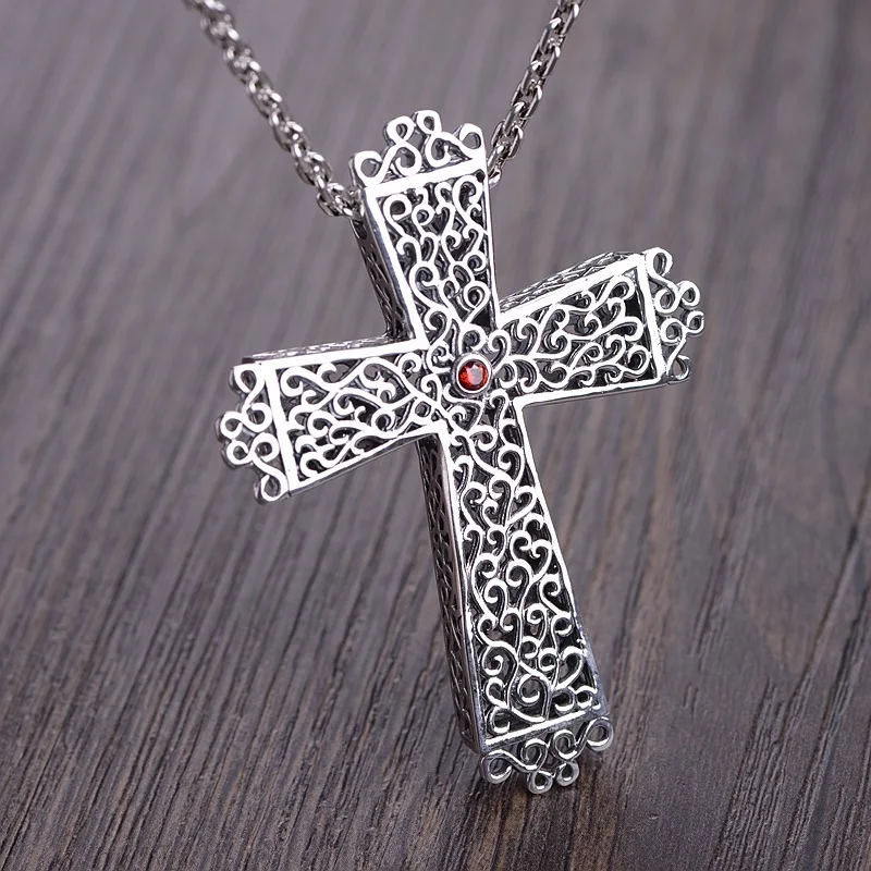 

2019 Alexandrite Real Emperor Fine 990 Retro Process Hollow Out Pattern Male Money Cross Pendant Thai Ornaments Wholesale