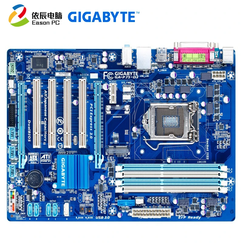 GIGABYTE GA-P75-D3 рабочего Материнская плата LGA1155 i3 i5 i7 DDR3 блок питания ATX