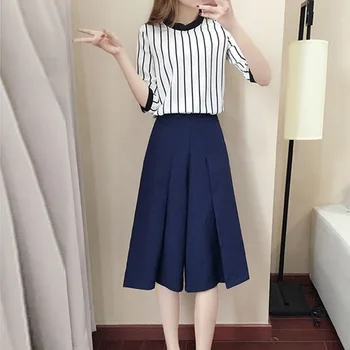 

Liva Girl Summer Two Piece Set Striped Shirt Women Casual Wide Leg Pants Outfit Women Clothing