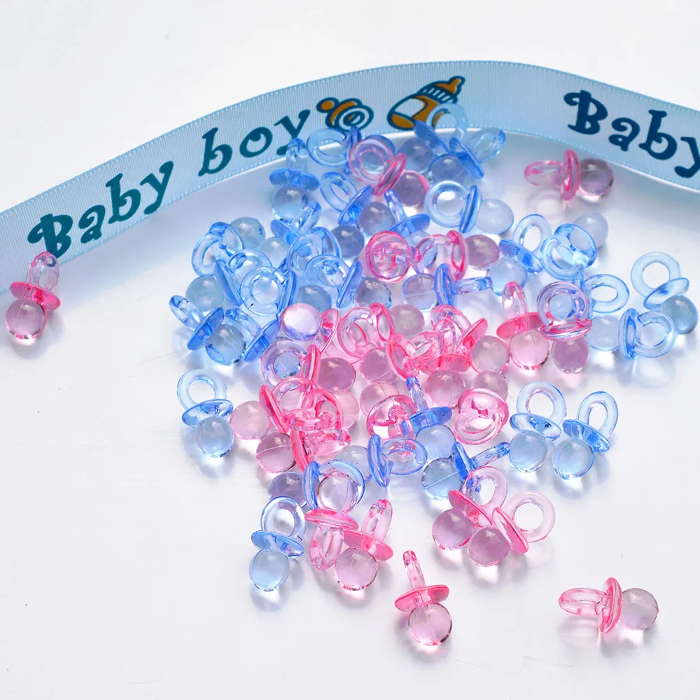 50pcs lot Wooden Plastic Clear font b Baby b font Shower Favors Mini Pacifiers Girl Boy