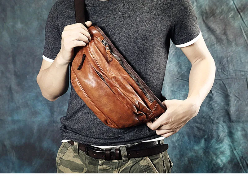 AETOO, винтажная Мужская нагрудная сумка ручной работы, Кожаная Мотоциклетная сумка, Повседневная поясная сумка, первый слой, кожаная мужская сумка-мессенджер