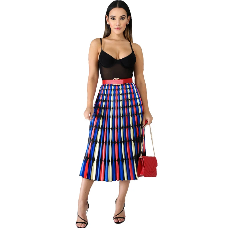 Летняя новая женская разноцветная юбка с принтом, большая свободная плиссированная юбка, городская Повседневная плиссированная многослойная юбка - Цвет: 91A8137-8