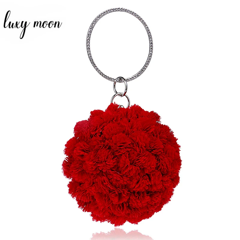 

Circular Shape Evening Clutch Bag Flower Bride Wedding Clutches Women Mini Dinner Purse Handbags Chain Shoulder Bags ZD566