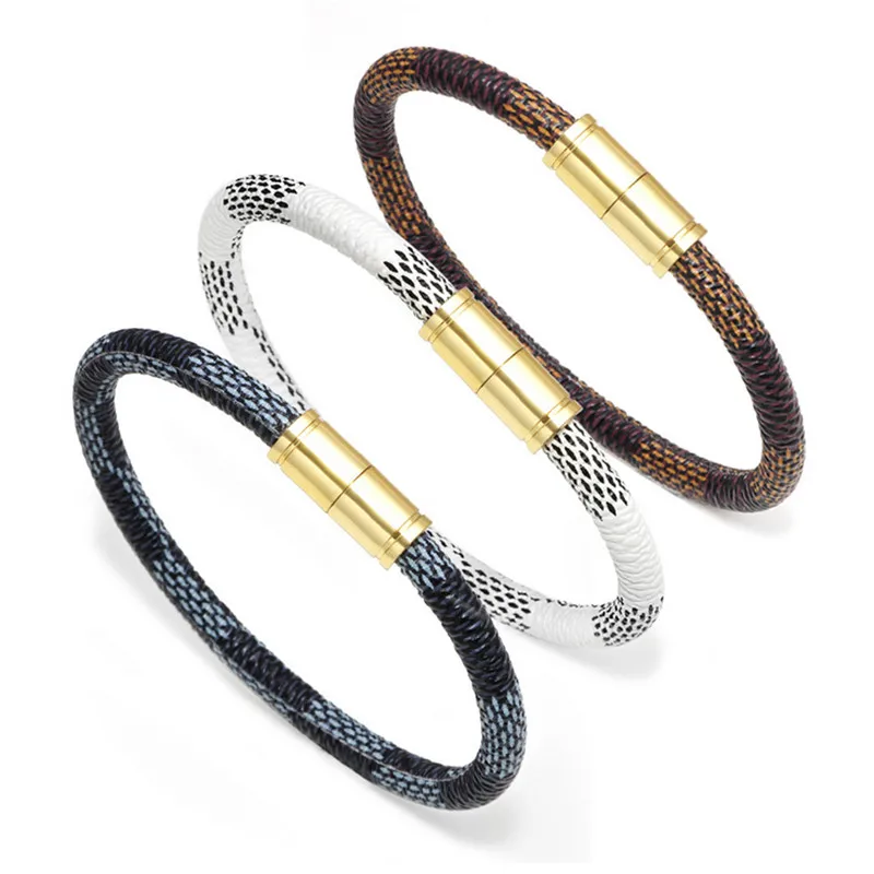 

Charm Stripe Leather Bracelet Men Gold Magnet Bracelets&Bangles Jewelry Real Cowhide Rope Bracelet for Women Trendy Armband Gift