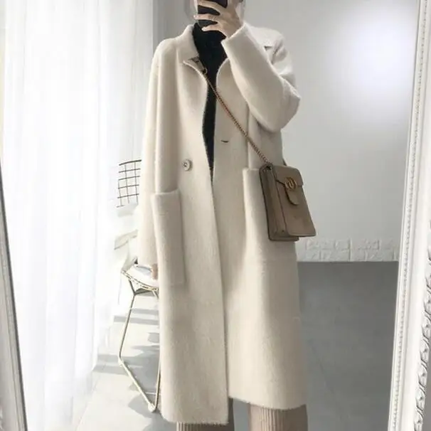 

women cardigan Long genuine mink cashmere sweater pure cashmere knitted mink jacketn winter long fur coat 2019 DC486