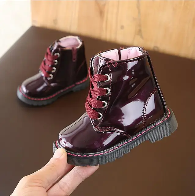 Shiny Patent Leather Toddler Girl Boots Spring Autumn Girls Martin