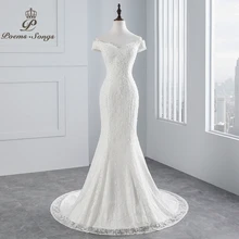 Poemssongs foto real novo estilo barco pescoço bonito vestido de casamento renda 2021 para casamento vestido de noiva sereia