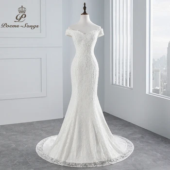 GRAN OFERTA ❤️ PoemsSongs-Vestido de novia con foto real, nuevo estilo, cuello de barco, hermoso Lazo, para boda, Vestido de novia, sirena, 2020 - discount item 55% OFF Bodas y eventos