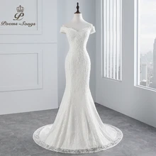 PoemsSongs prawdziwe zdjęcie w nowym stylu boat neck piękna koronka suknia ślubna 2021 na ślub Vestido de noiva suknia ślubna syrenka