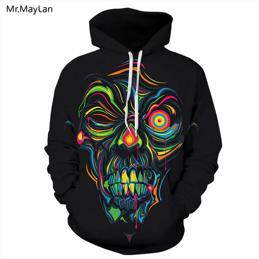 

Harajuku Colorful Painted Skull Head 3D Print Jackets Men/Women Hiphop Pockets Hoodies Boys Pullovers Hat Sweatshirts Clothing