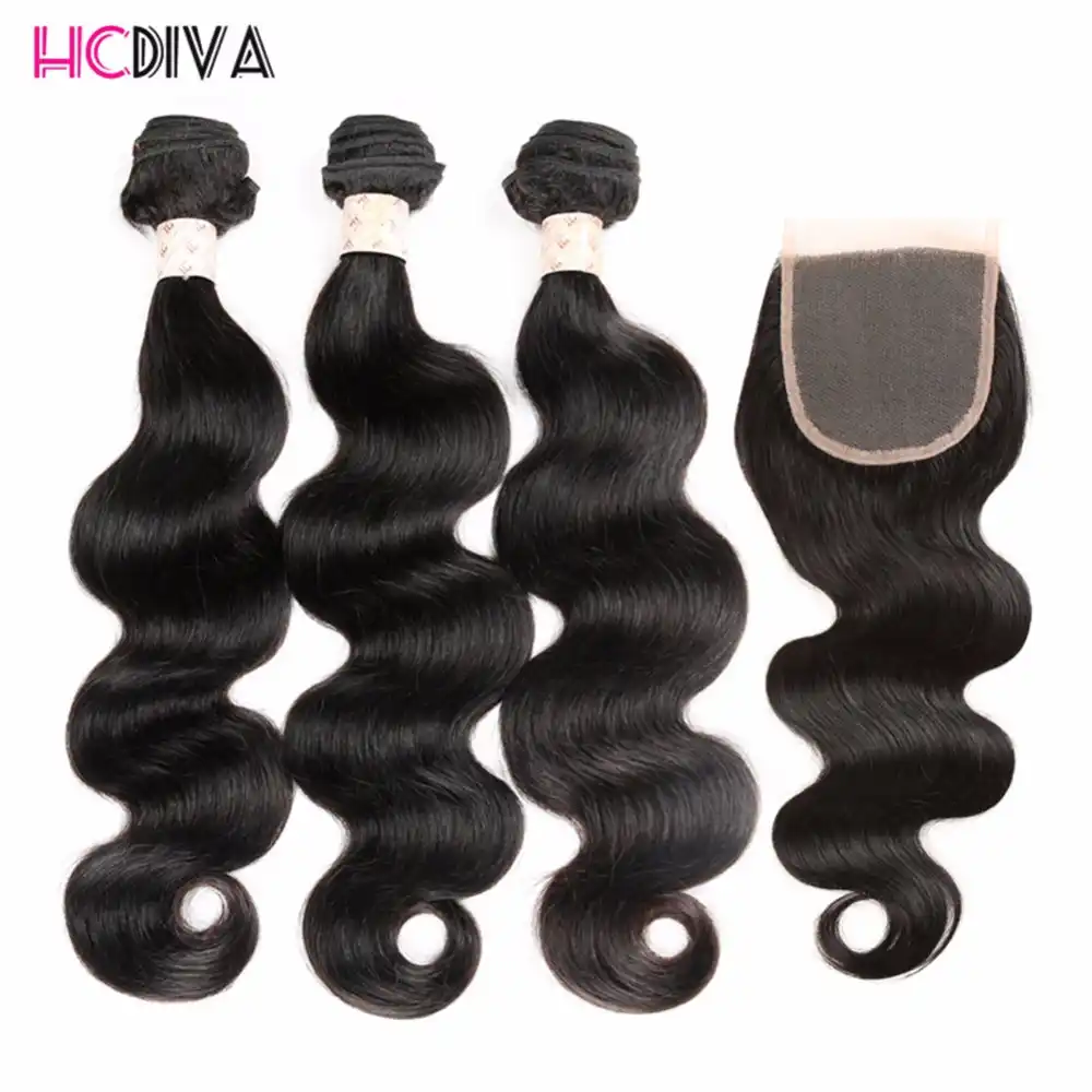 Brazilian Body Weave 3 Bundles With Closure Remy Human Hair