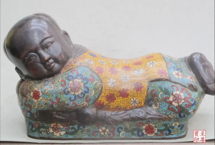 

shitou 001141 Royal archaic Bronze Cloisonne Carved boy sleep Pillow doll discount 30% (C0324)