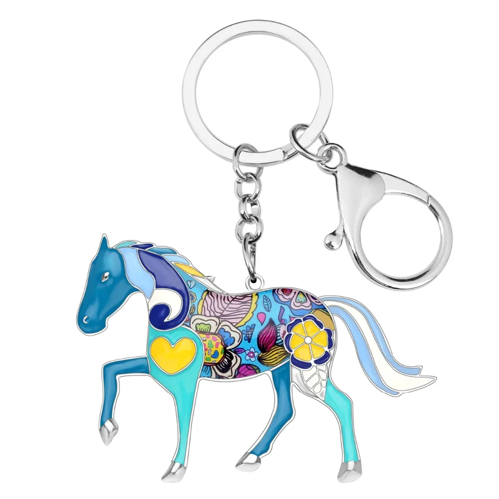 Bonsny Alloy Enamel Horse Key Chain Key Ring Handbag Bag Charm Man Car Key Holder Keychain 2017 New Jewelry Accessories