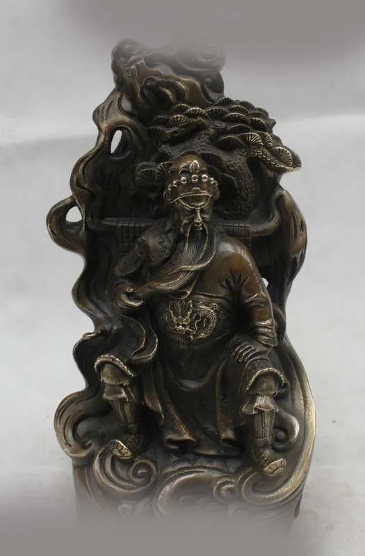 

13"Chinese Fengshui Bronze Seat hill Guan Gong Yu Warrior God Dragon Statue