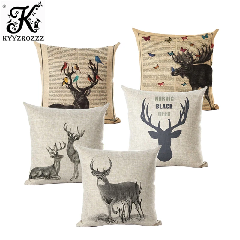 

Drop Shipping Custom Elk New 24 styles Linen Pillow Cover Geometric Deer Cushion Cover Nordic Style Home Decorative Pillow Case