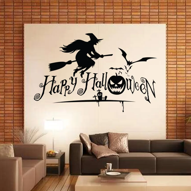 aw9427 creative cartoon halloween witch broom bat living room wall diy removable vinyl wall stickers tv wall sofa background in wall stickers from home