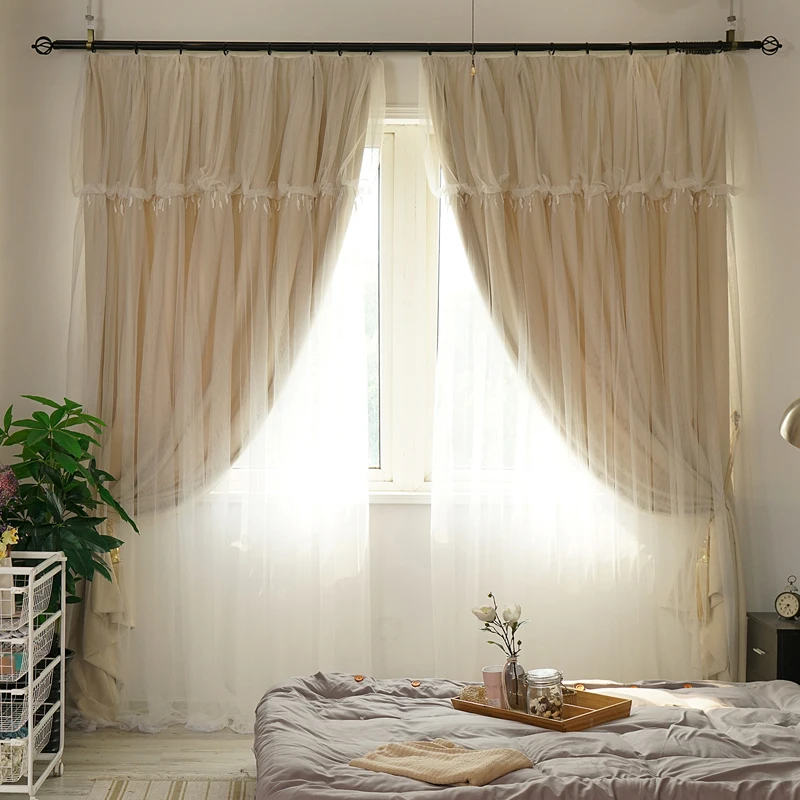 Buy SunnyRain 1 Piece Beige Double layer Curtain For