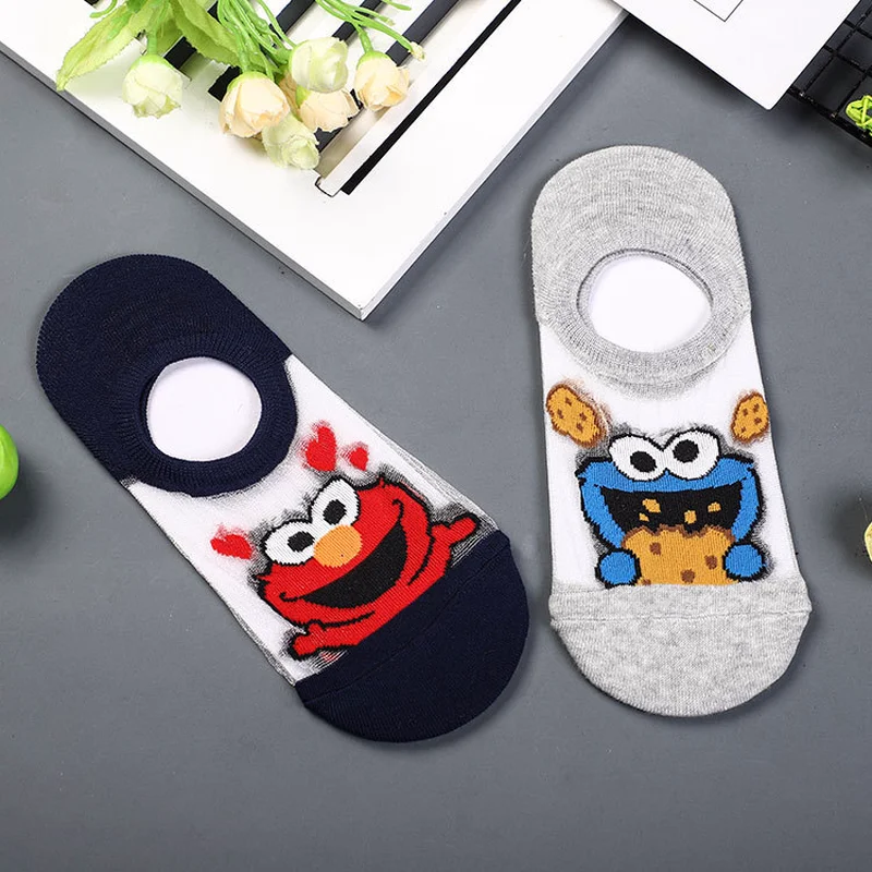 

Anime Sesame Street print socks Elmo Cookie Monster loving heart summer women cotton sock mesh breathable cute funny cartoon