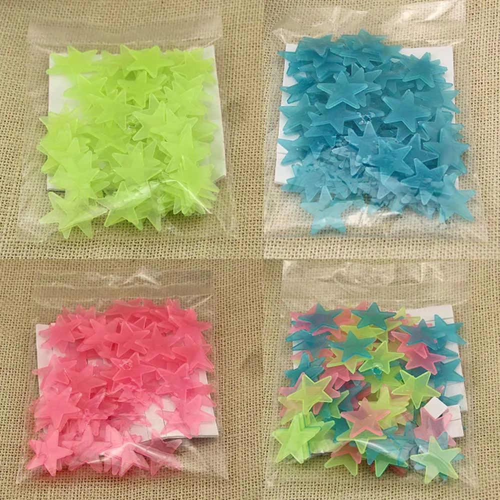 

NEW! 3CM 50pcs/lot Plastic Luminous Stars WallStickers Bedroom Party Decor Fluorescent Sticker DIY Glow in dark Props SY183